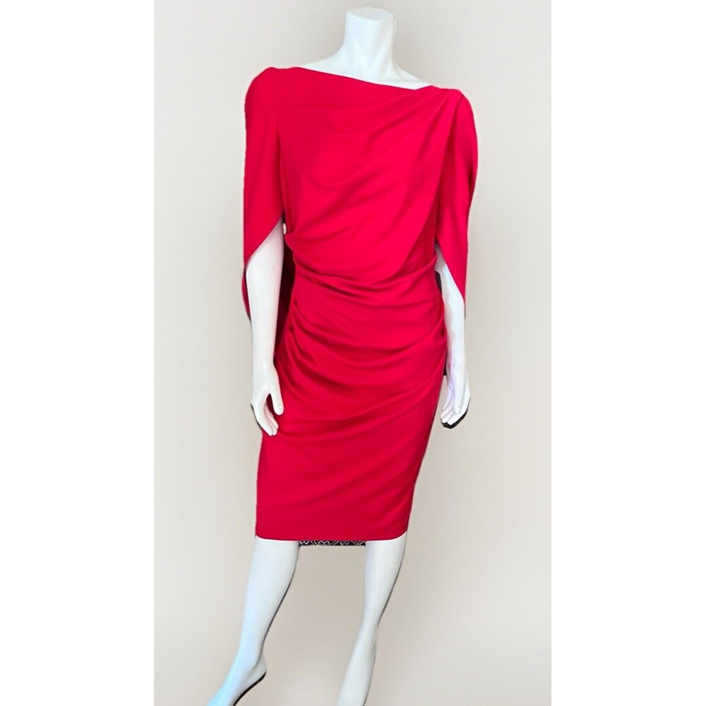 BETSY & ADAM Red Drop Cape Sleeve Crepe Sheath Dress NWT Size 12